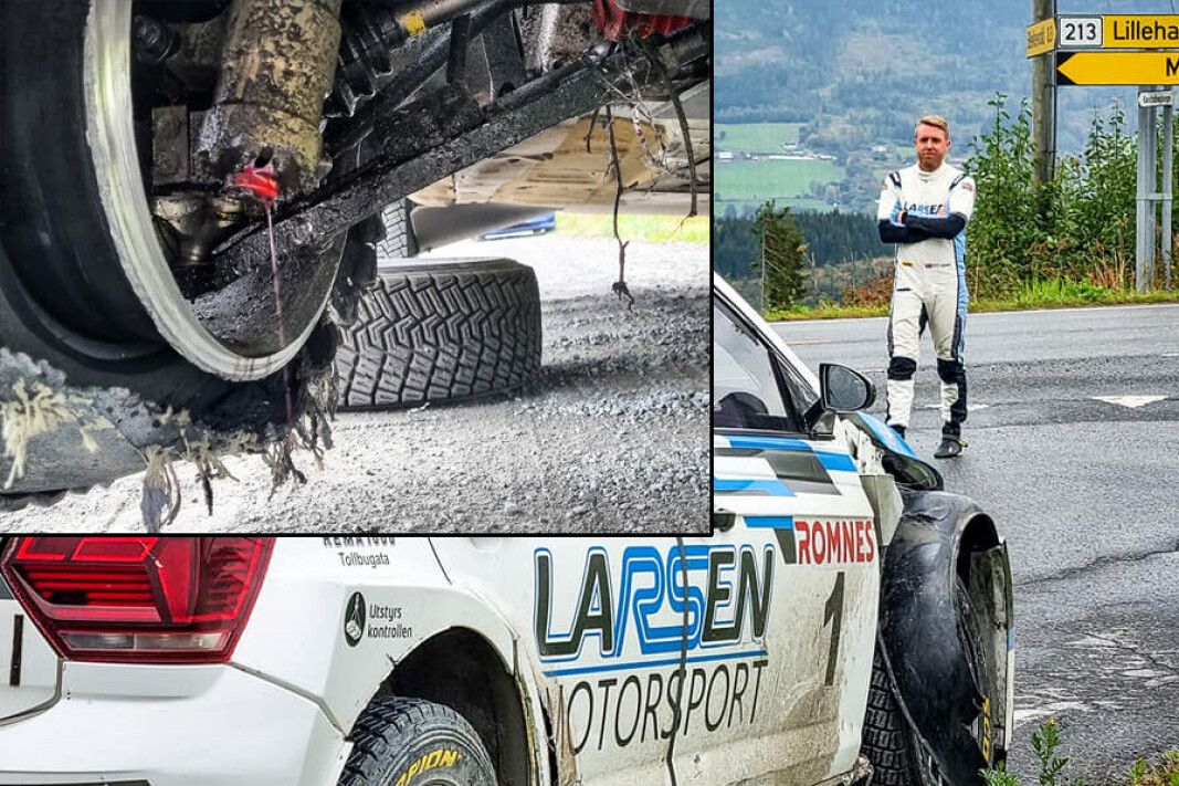 MÅTTE BRYTE: Her var løpet bokstavelig talt kjørt for Frank Tore Larsen under Rally Hedemarken lørdag. MÅTTE BRYTE: Her var løpet bokstavelig talt kjørt for Frank Tore Larsen under Rally Hedemarken lørdag.