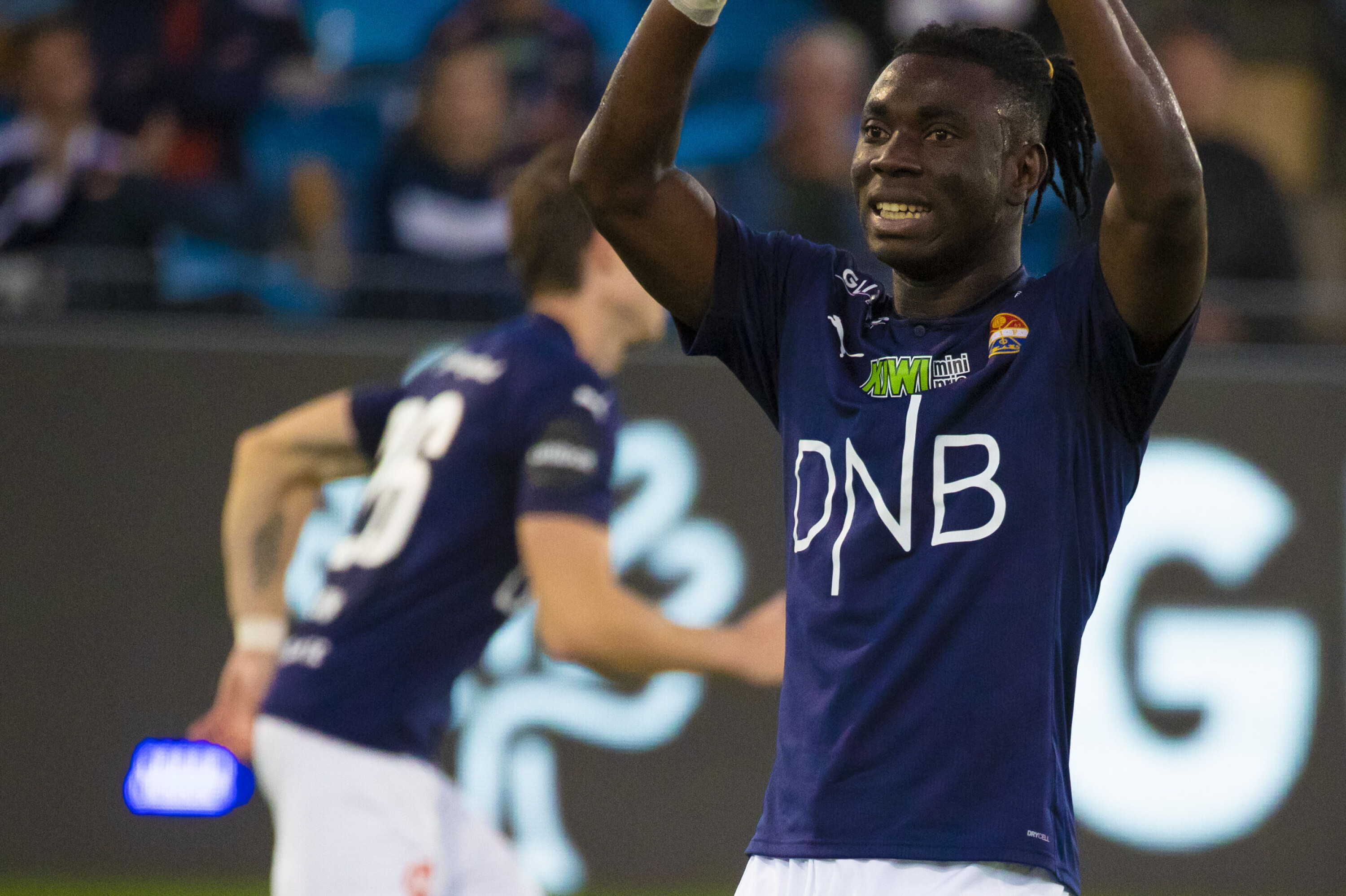 DAGENS HELT: Jordan Attah Kadiri kunne ikke fått en bedre start i Godset-trøya. Han fikk sine første minutter mot Kristiansund i forrige serierunde, men startet kampen mot Stabæk - og viste seg tilliten verdig.