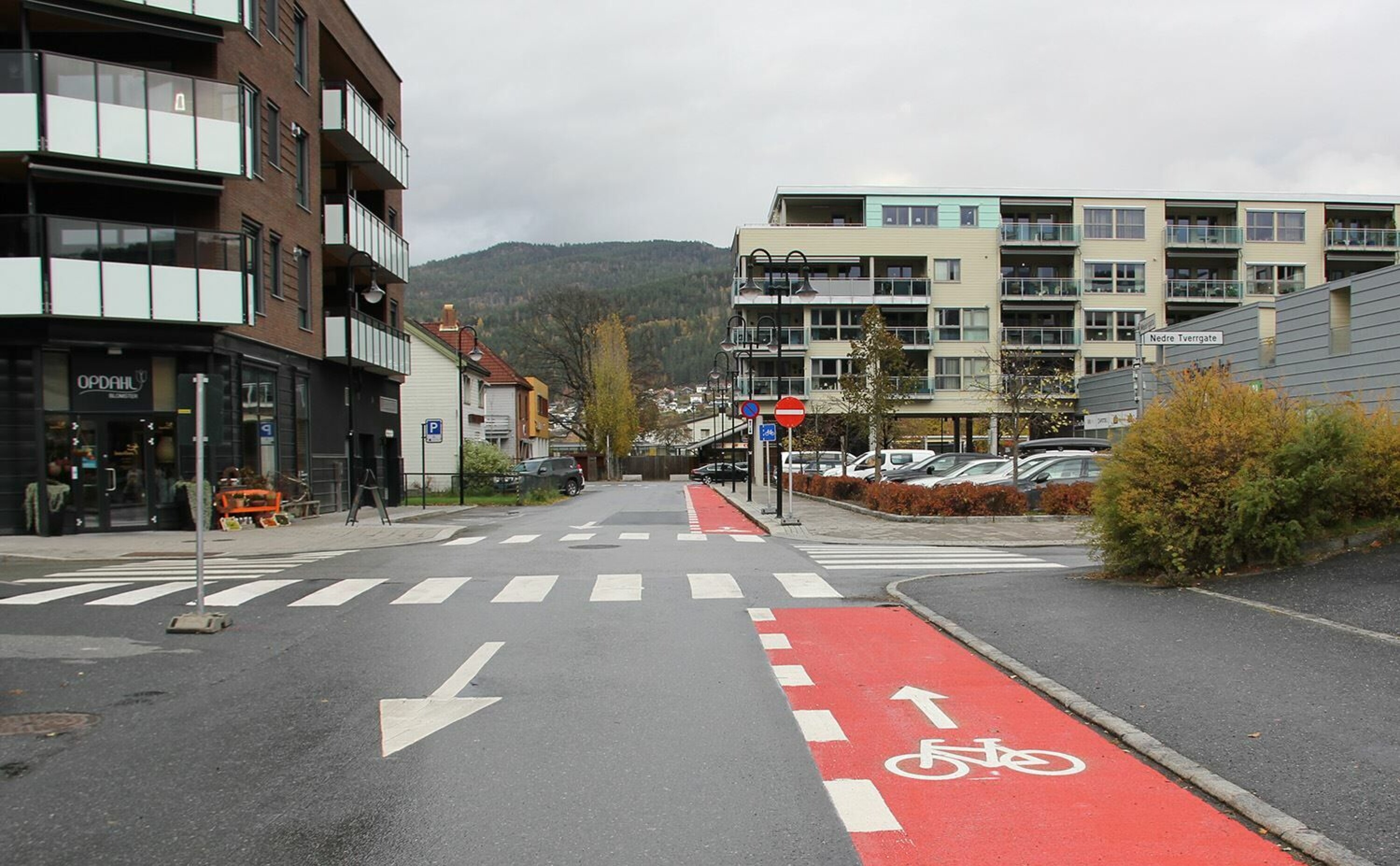 Mjøndalens første sykkelfelt strekker seg fra Øvre Tverrgate til Arbeidergata