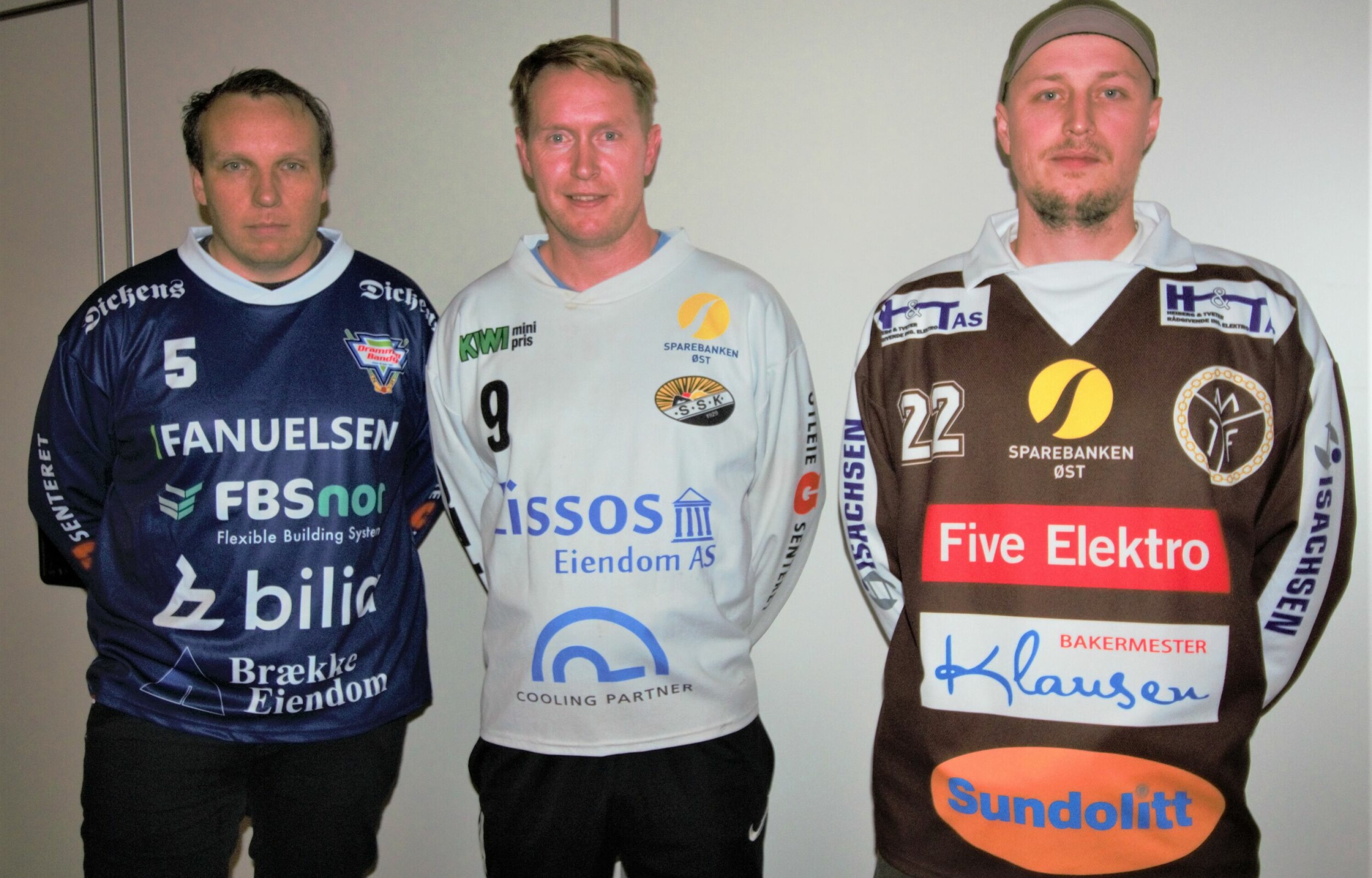 KAPTEINER: Per Torolf Løistegård (f.v.), Drammen Bandy, Petter Moen (Solberg) og Christoffer Askheim (Mjøndalen) er tre kapteiner som vil kjempe om en topplass i eliteserien.