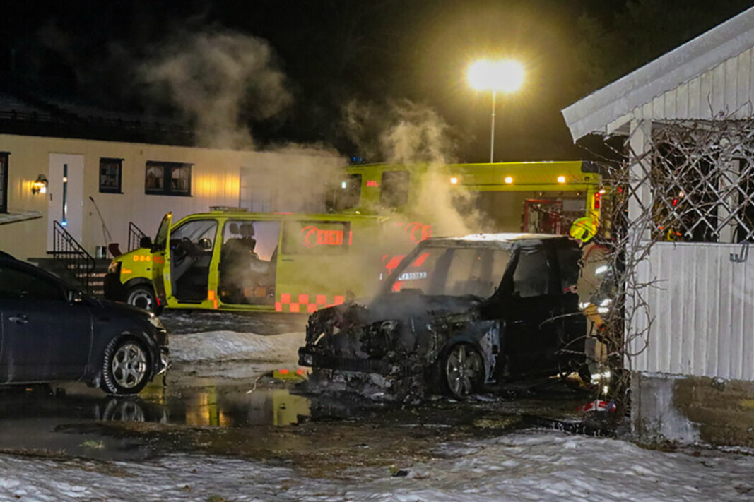 Denne Range Roveren ender nok sine dager hos Hellik Teigen etter kveldens voldsomme brann.