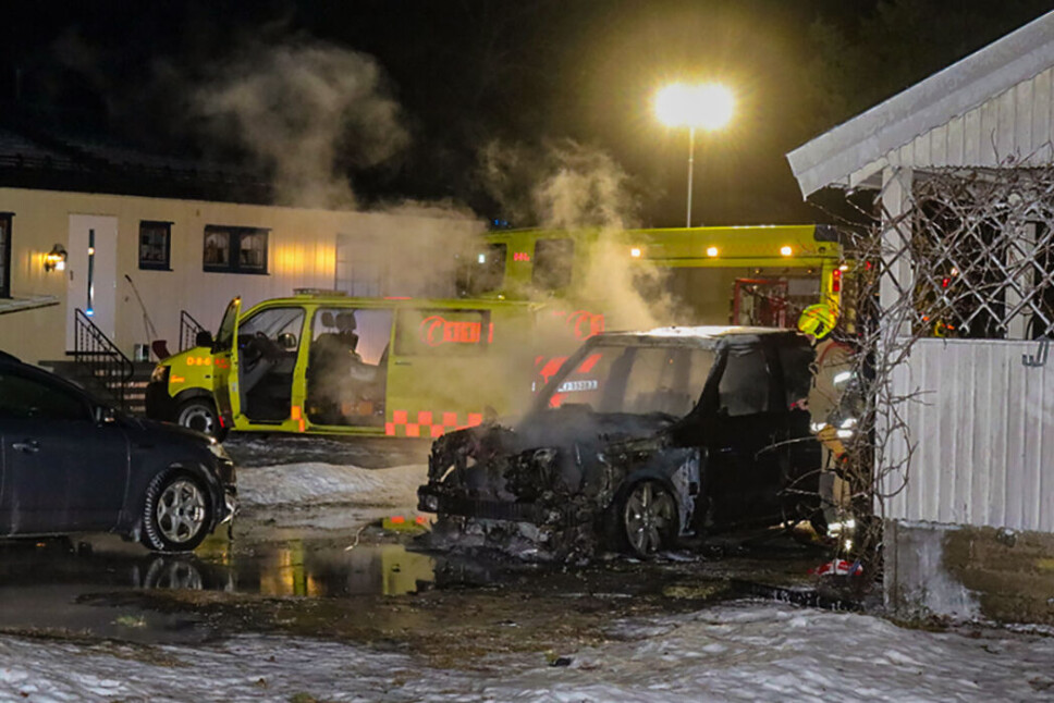 Denne Range Roveren ender nok sine dager hos Hellik Teigen etter kveldens voldsomme brann.