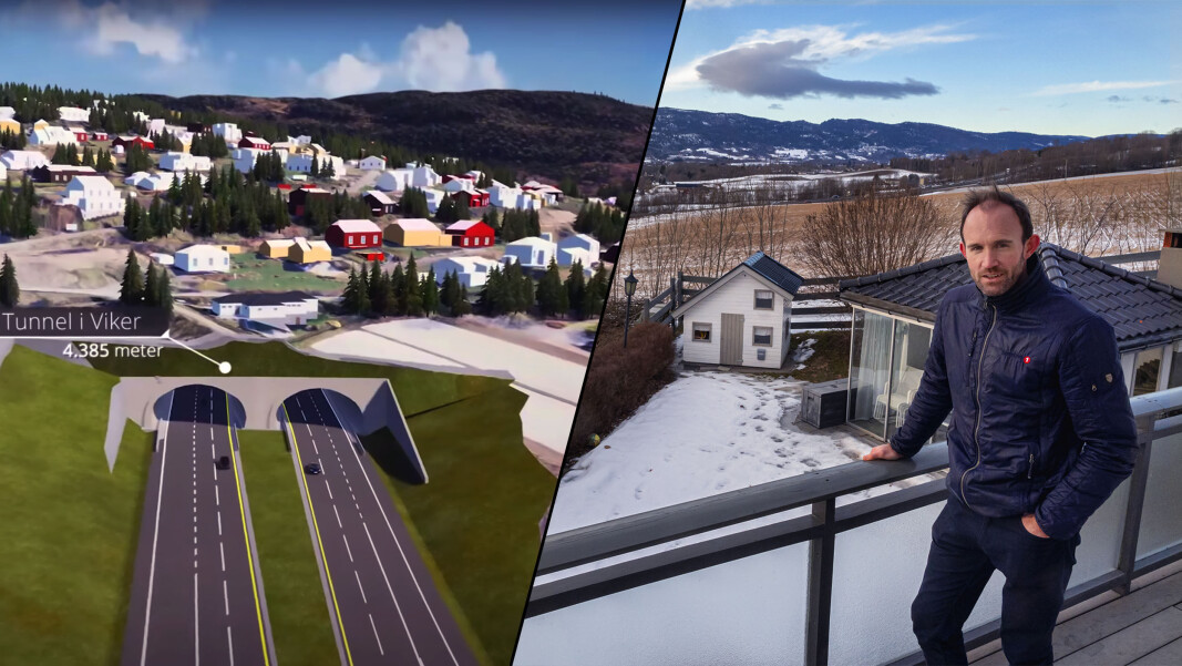 UTSATT BELIGGENHET: Richard Veum, på solsiden av huset i Lierbakkene 43, som i vegvesenets planer om ny E134 ligger på taket av firefelts motorvei og tunnelinngang. UTSATT BELIGGENHET: Richard Veum, på solsiden av huset i Lierbakkene 43, som i vegvesenets planer om ny E134 ligger på taket av firefelts motorvei og tunnelinngang.