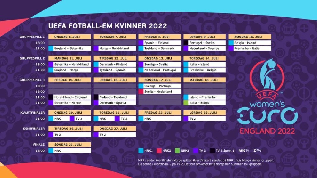 <span class=" italic" data-lab-italic_desktop="italic"><span class=" font-weight-bold" data-lab-font_weight_desktop="font-weight-bold">KAMPOPPSETTET:</span> Slik spilles fotball-EM for kvinner.</span> <span class=" italic" data-lab-italic_desktop="italic"><span class=" font-weight-bold" data-lab-font_weight_desktop="font-weight-bold">KAMPOPPSETTET:</span> Slik spilles fotball-EM for kvinner.</span>