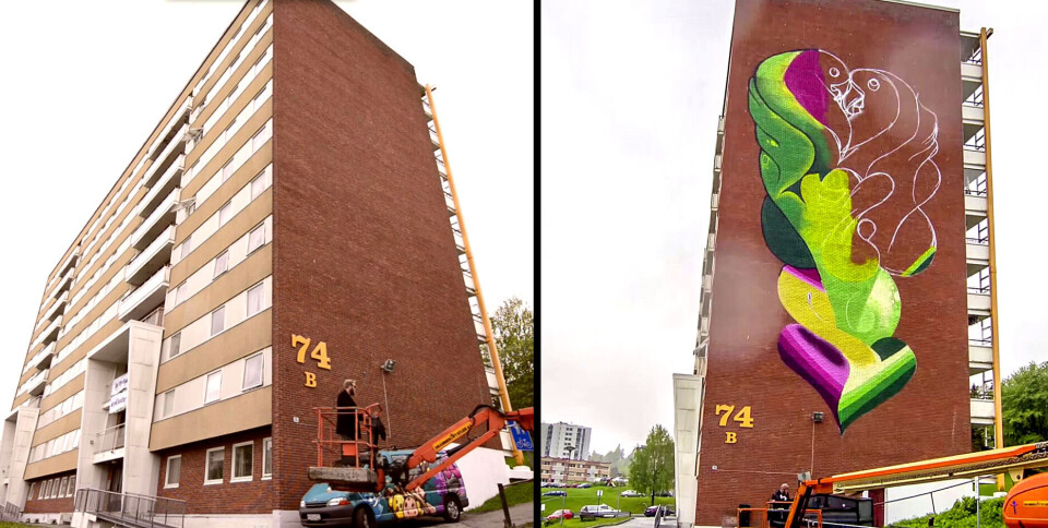 FØR OG ETTER: Veggen før, og halvveis i prosessen. FOTO: SHUJAH MALIK