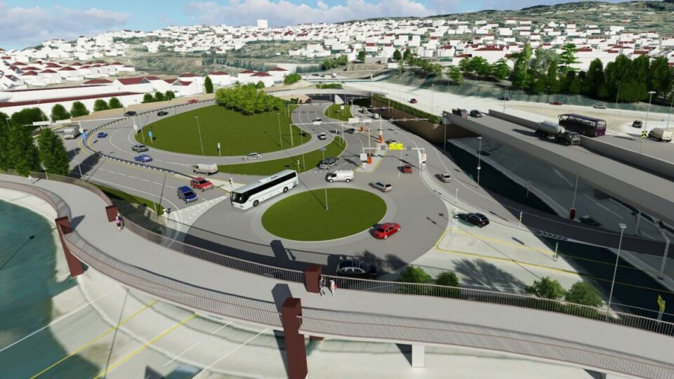 TRAFIKKMASKIN: Slik blir Bangeløkkakrysset trolig seende ut etter den nye E134-tunnelen er åpnet.
