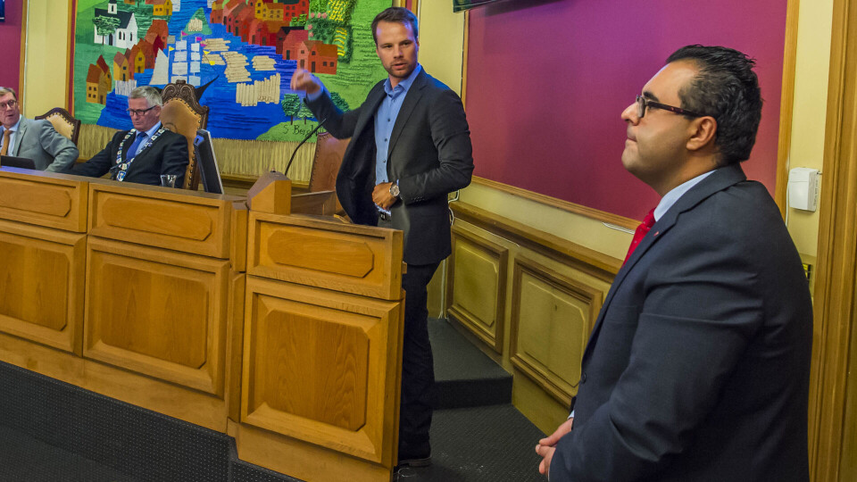 HEFTIG DEBATT: Jon Helgheim og Masud Gharahkhani gikk i strupen på hverandre om Rosenkrantzgata-planene. (ARKIVFOTO: NILS J. MAUDAL)