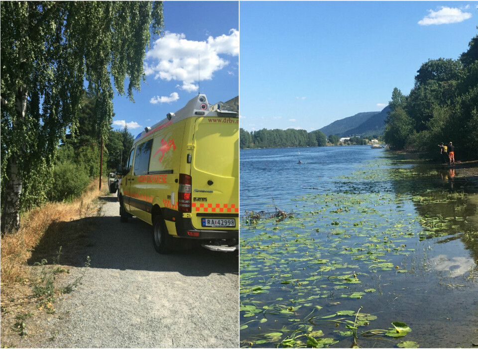 NØDETATENE PÅ PLASS: Dykkere var på plass i Tunveien i Steinberg. (FOTO: LESERBILDE)-