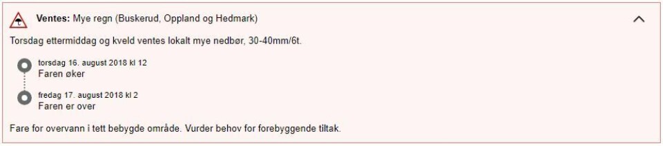 Sender ut OBS-varsel for nedbør i Buskerud