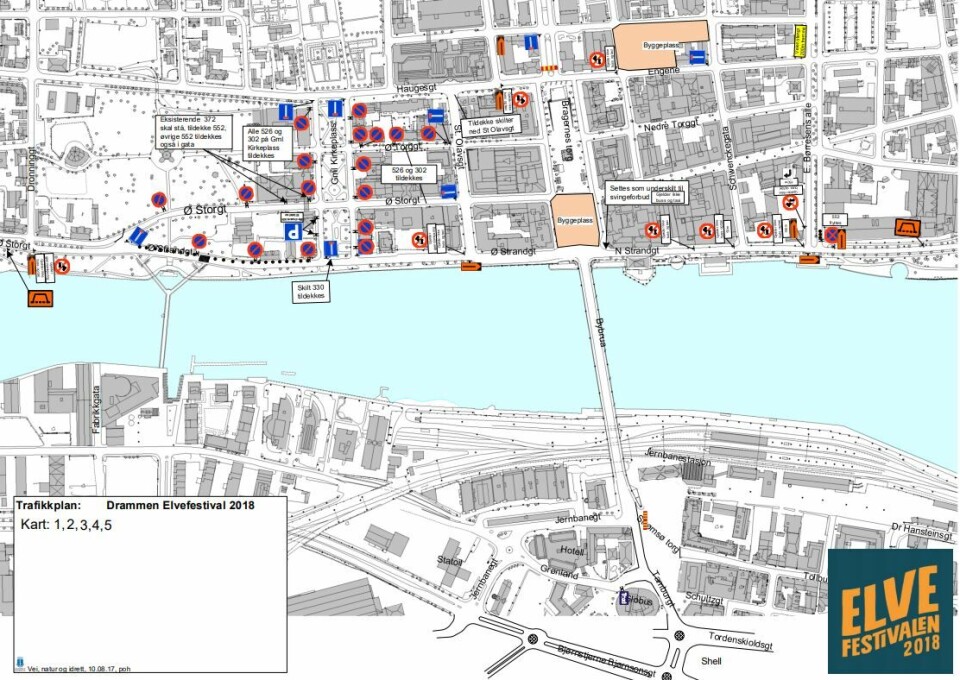 SKILTPLAN: Sentrum fylles opp med forbudsskilt, omkjøringer og blindveier. (GRAFIKK: DRAMMEN KOMMUNE)