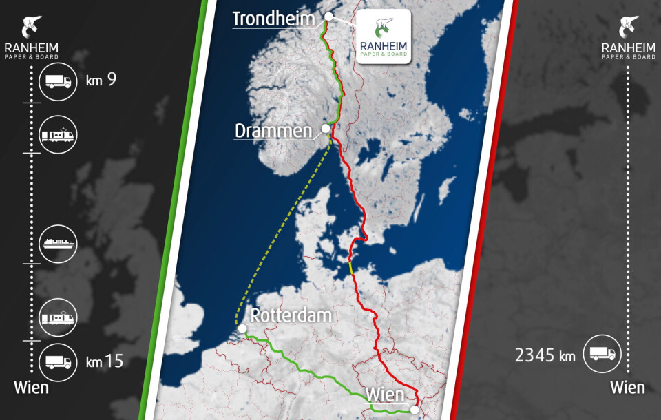 DRAMMEN HAVN: Nå skal papir fra fabrikken i Ranheim gå på bane via Drammen havn og med båt til Rottedam og videre med tog til Wien i Østerrike i stedet for å fraktes på lastebil 2400 kilometer gjennom Europa.