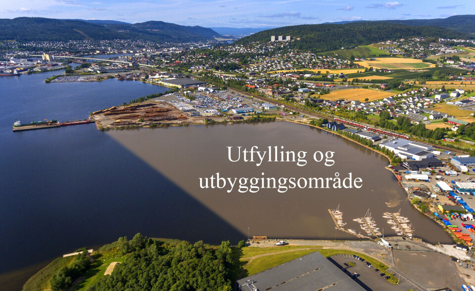 GILHUSBUKTA: Det markerte feltet viser området som skal fylles opp i Gilhusbukta.