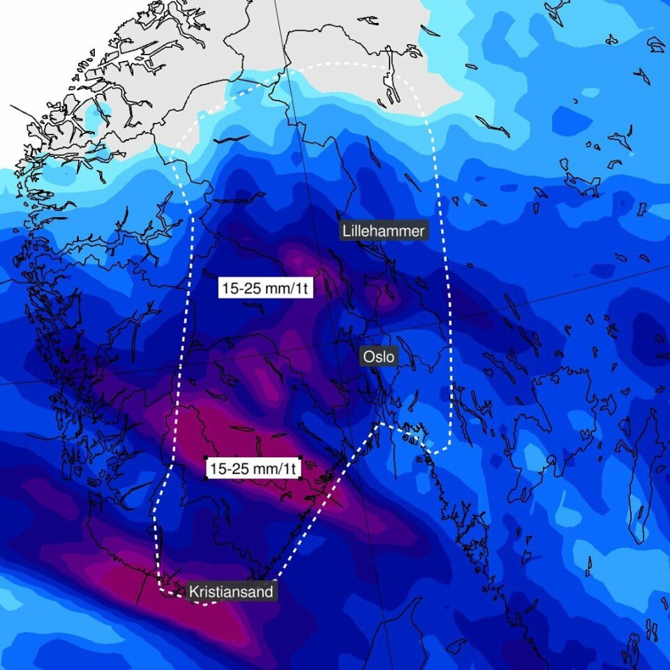 ØSTAFJELLS: Slik ser værmeldingen ut for helgen. (GRAFIKK: METEOROLOGISK INSTITUTT)