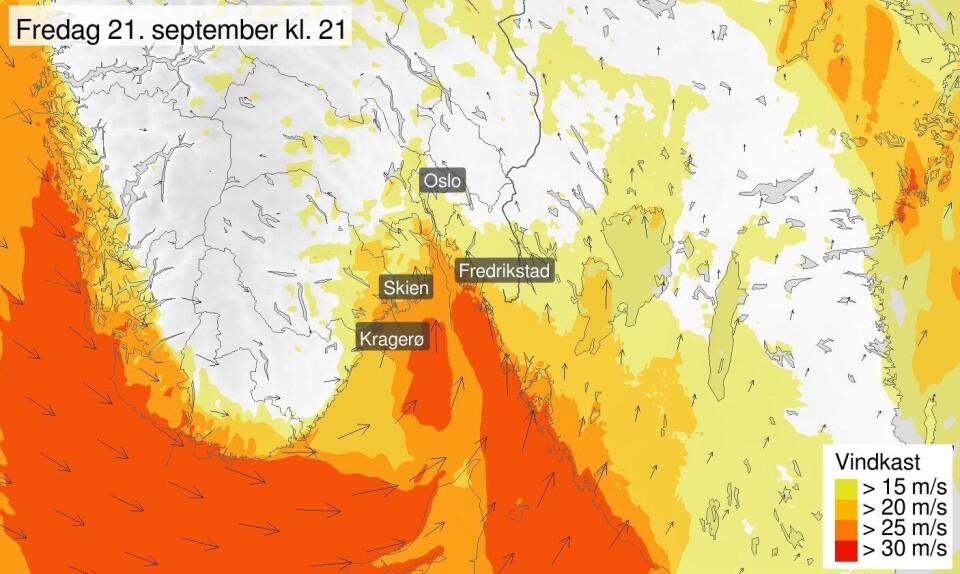 Varsler vindkast tilsvarende 140 km/t