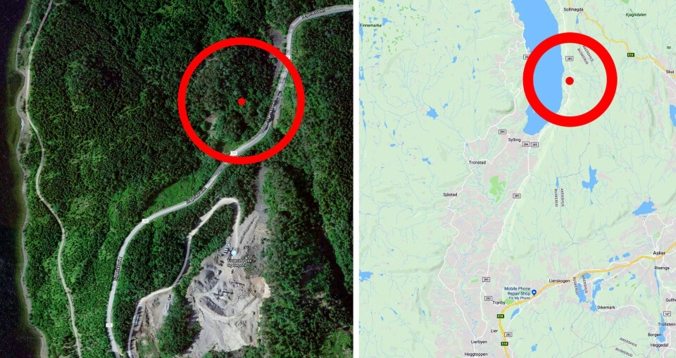 LIKE VED RINGERIKSVEIEN: Funnstedet, 50 meter fra fylkesvei 285, mellom veibanen og Tyrifjorden, beskrives som et unaturlig turområde. (FOTO: GOOGLE MAPS)