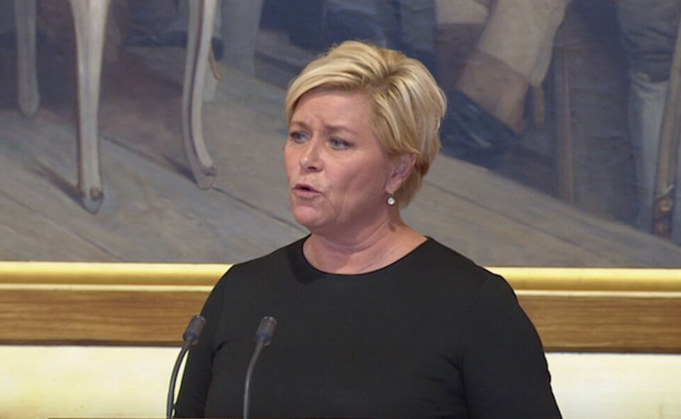 FORSLAG: Finansminister Siv Jensen (FrP) la mandag morgen frem et forslag til nytt statsbudsjett.