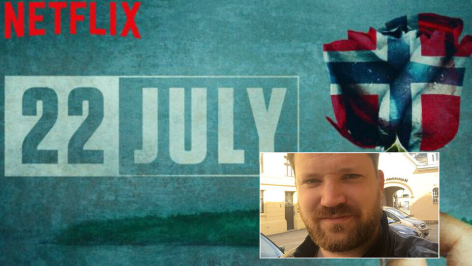 IKKE FORNØYD: Tore Remi Christensen (innfelt) mener Netflix-filmen «22 July» har feil fokus.
