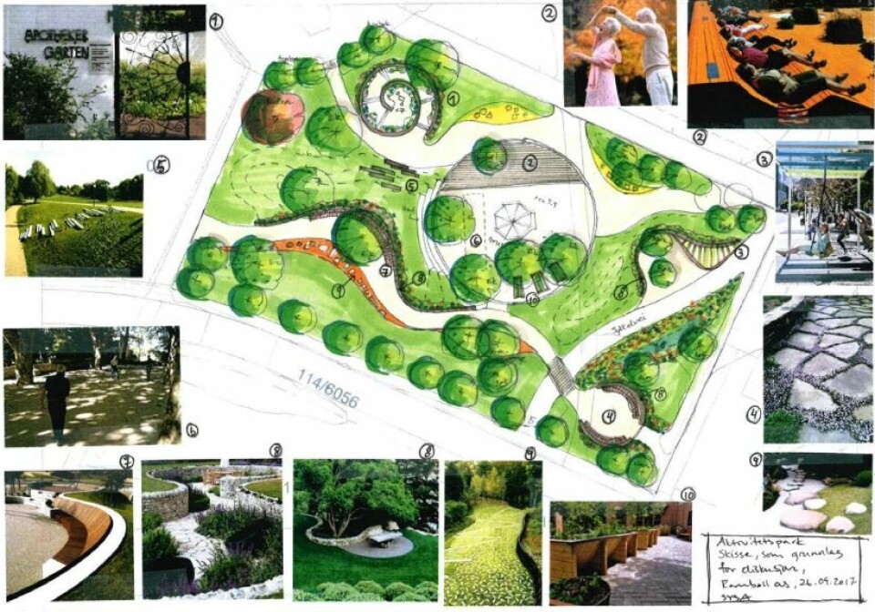 INSPIRASJON: Slik ser Drammen kommunes inspirasjonstavle ut for den nye aktivitetsparken. (FOTO: DRAMMEN KOMMUNE)