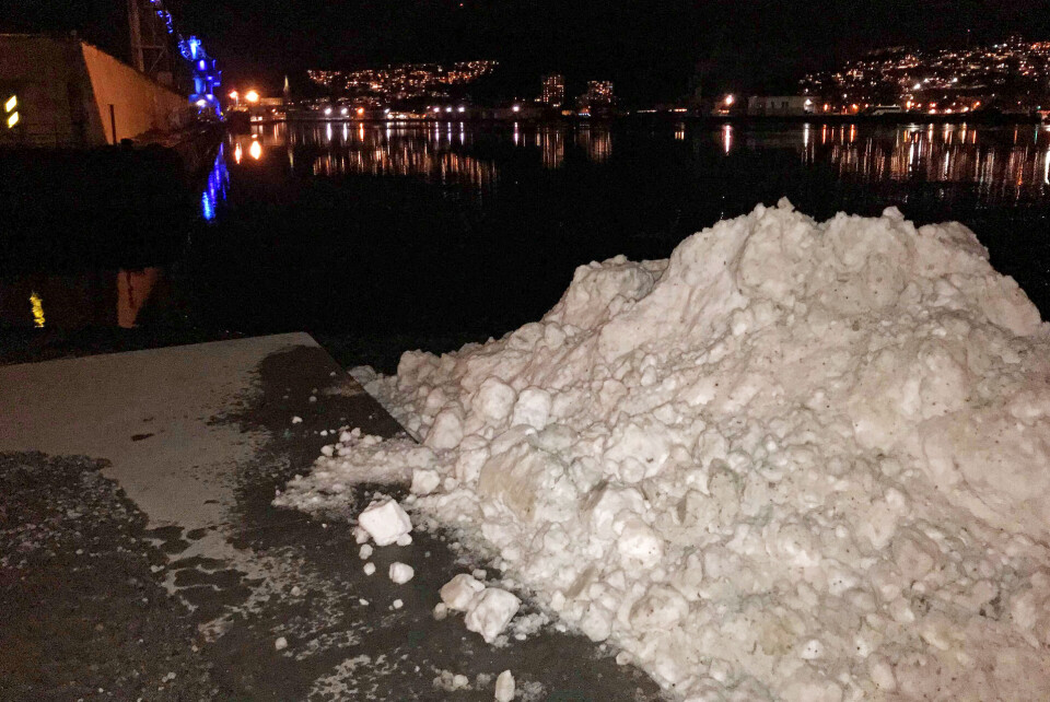 RETT I ELVA: Plassen under motorveibrua er et av mange steder som brukes til ulovlig snødumping i Drammen.