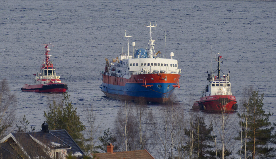 SLEPT UT FJORDEN: Nå forsvinner den ut Oslofjorden, forbi Færder og med kurs Østersjøen og Litauen.
