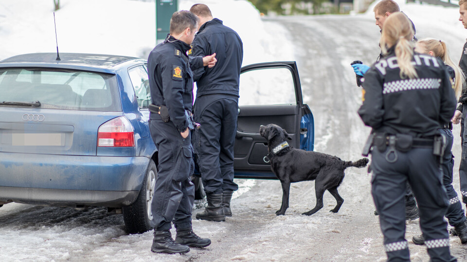 SØKTE ETTER NARKOTIKA: Bilen ble saumfart av politihund for å avdekke eventuell narkotika i bilen.