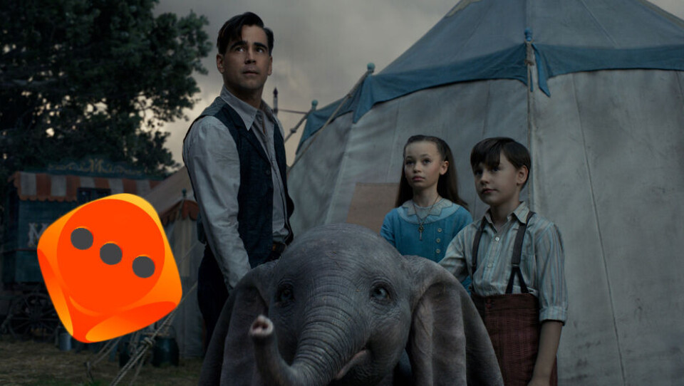 SIRKUSLIVET: Dumbo sammen med sin oppasser Holt Farrier (Colin Farrell) og hans to barn Milly (Nico Parker) og Joe (Finley Hobbins)