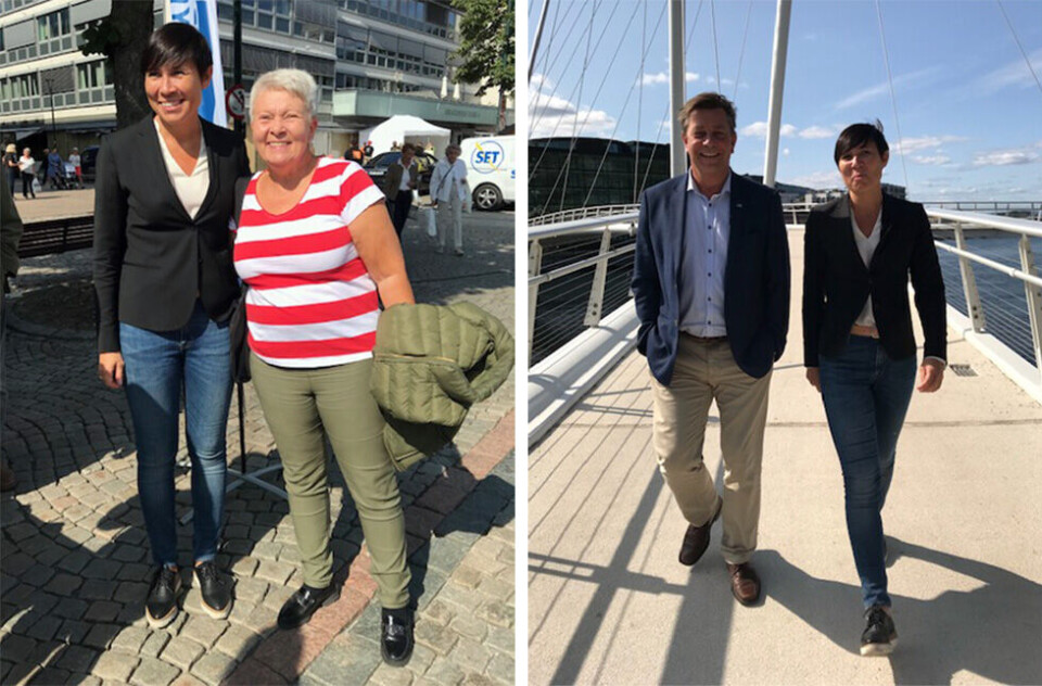 I DRAMMEN: Geleidet rundt av Fredrik Haaning fikk drammenserne anledning til å møte statsråden.