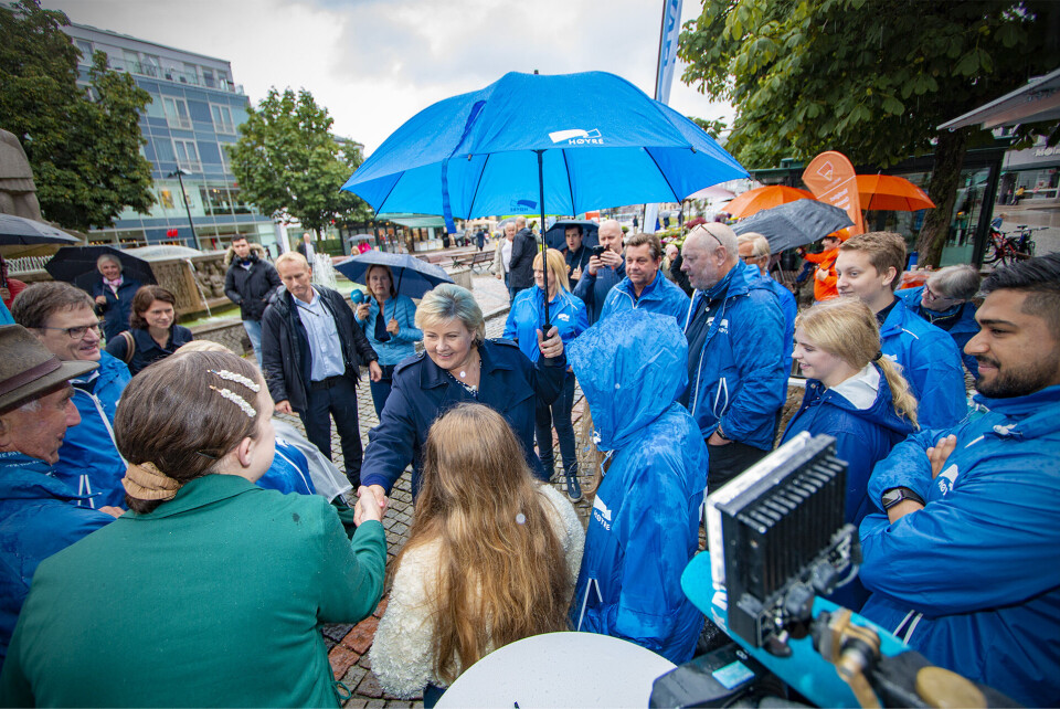 MØTTE VELGERNE: Her på Bragernes Torg.