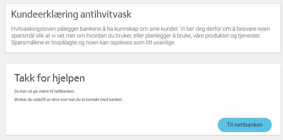 KUNDEERKLÆRING: Slik håndterere Eika-bankene hvitvaskingsregelverket overfor eksisterende kunder.
