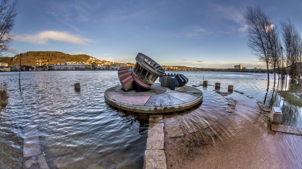 OVERSVØMT: Her fra Drammenselva ved en tidligere anledning.