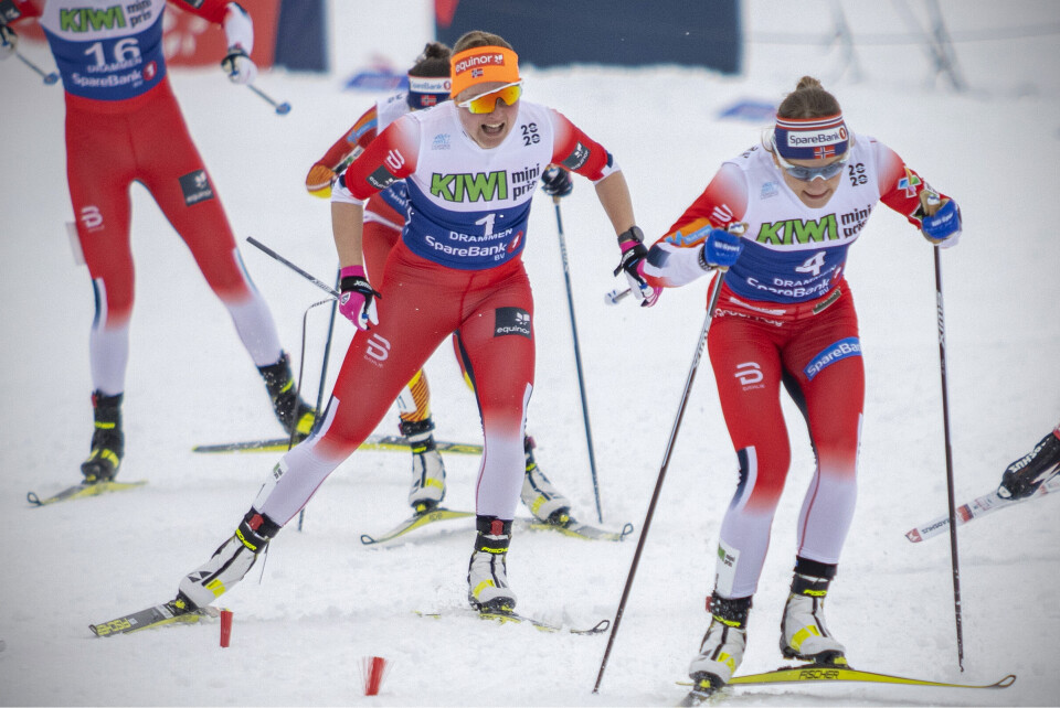 NESESTYVER: Rekruttløper Julie Myhre (23) fikk litt av en avslutning på sprintfinalen i NM fredag.