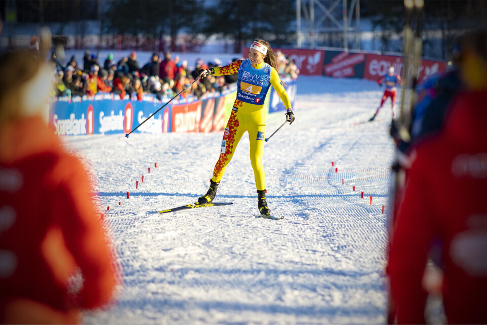 VINKET TIL KONGEN: Kristine Stavås Skistad på oppløpet på ankeretappen søndag.