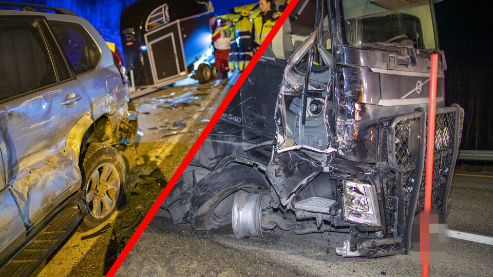 VOLDSOM KRASJ: Slik så det ut da semitraileren traff i 110 km/t-sonen.