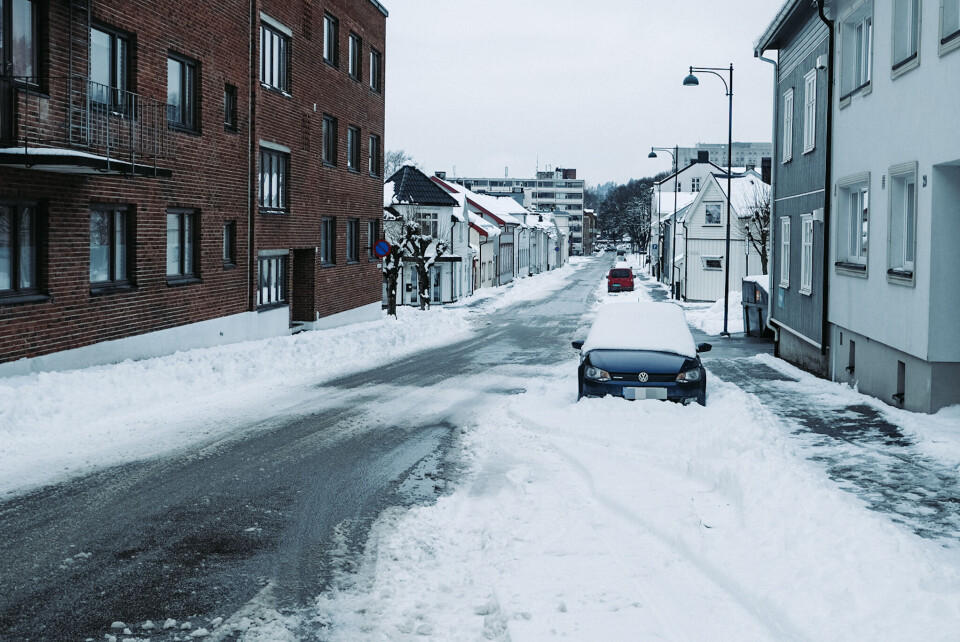 SENTRUM: Mye våt nysnø søndag ettermiddag. (FOTO: JOAKIM FJELDLI / DRM24)