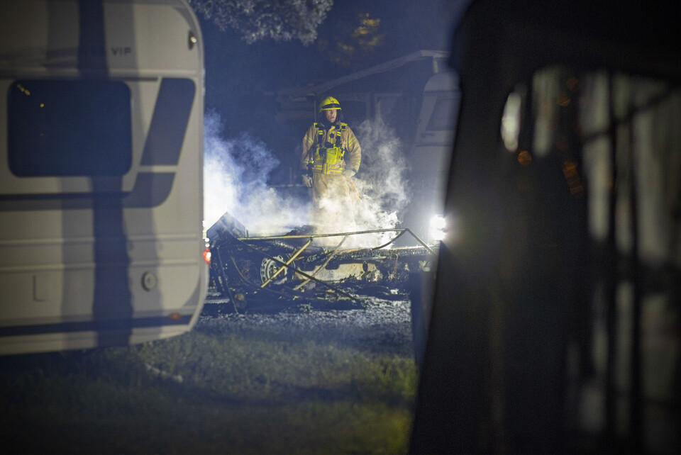 DØDSBRANN: En person omkom i en campingvogn-brann på Bogstad camping i Oslo i mai.