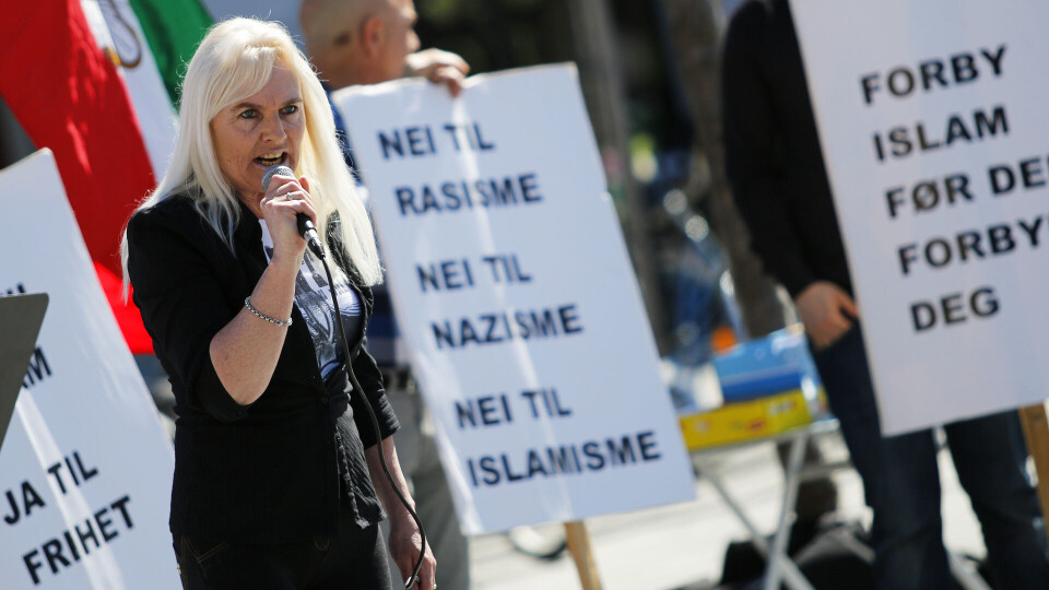 NESTLEDER: Anna Bråten, nestleder og en av frontfigurene i SIAN, deltok også i møtet. Her fra demonstrasjon i Drammen. (ARKIVFOTO: ALEXANDER JANSEN / DRM24)