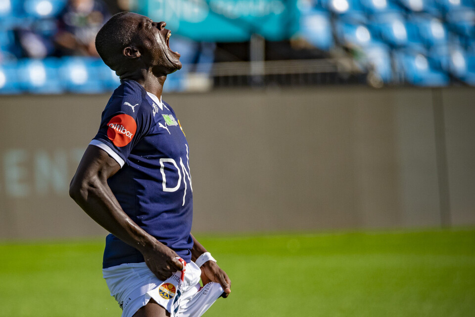 STANG-UT: Moses Mawa fortviler etter en av flere brente sjanser mot Mjøndalen.