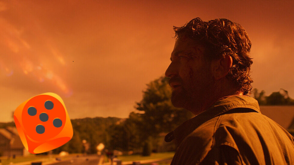 Apokalypsen truer i bakgrunnen: En forslått Gerard Butler observerer ildkulene Apokalypsen truer i bakgrunnen: En forslått Gerard Butler observerer ildkulene