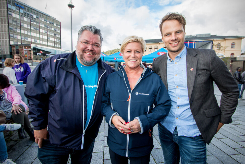 STORTINGSTRO: Morten Wold og Jon Helgheim har vært Frp's Buskerud-representanter på Stortinget siden 2017, her med partileder Siv Jensen.