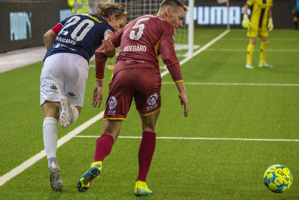 TILBAKE: Kaptein Mikkel Maigaard var tilbake etter å ha stått over forrige kamp, og var igjen sentral for Strømsgodset.