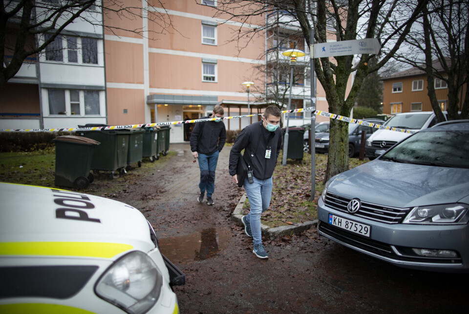 ÅSTEDET: Drapet skal ha skjedd inne i denne blokka i Nedre Kiøsteruds gate. Hjemmetjenesten varslet politiet om den døde kvinnen torsdag morgen.