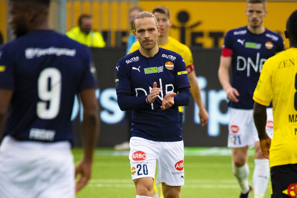 TILBAKE PÅ BANEN: Eks-kaptein Mikkel Maigaard fikk et innhopp på slutten av kampen etter skadeavbrekket, og har ikke fått trent nevneverdig før sesongåpningen. Han gjorde ikke så mye mer enn å pådra seg et gult kort.