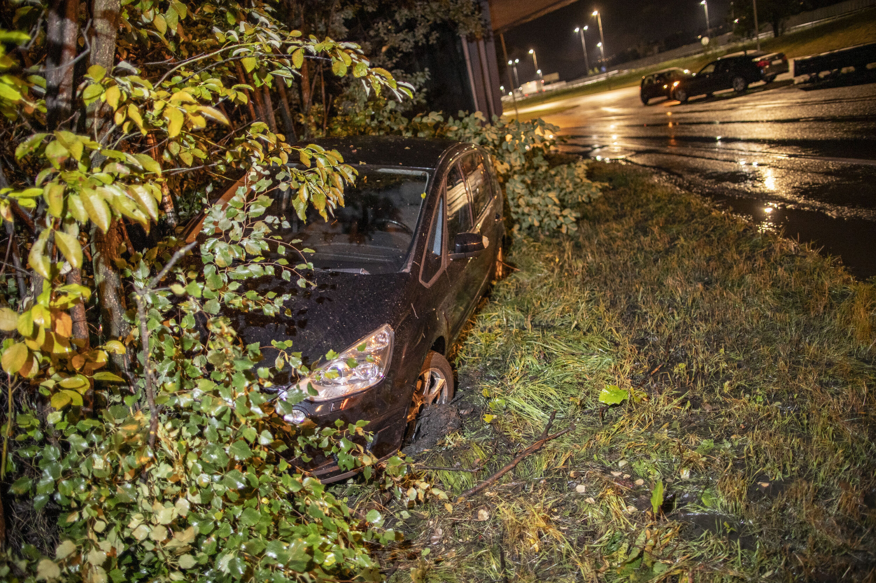 I GRØFTA: Bilen ble plantet godt inn i buskaset.