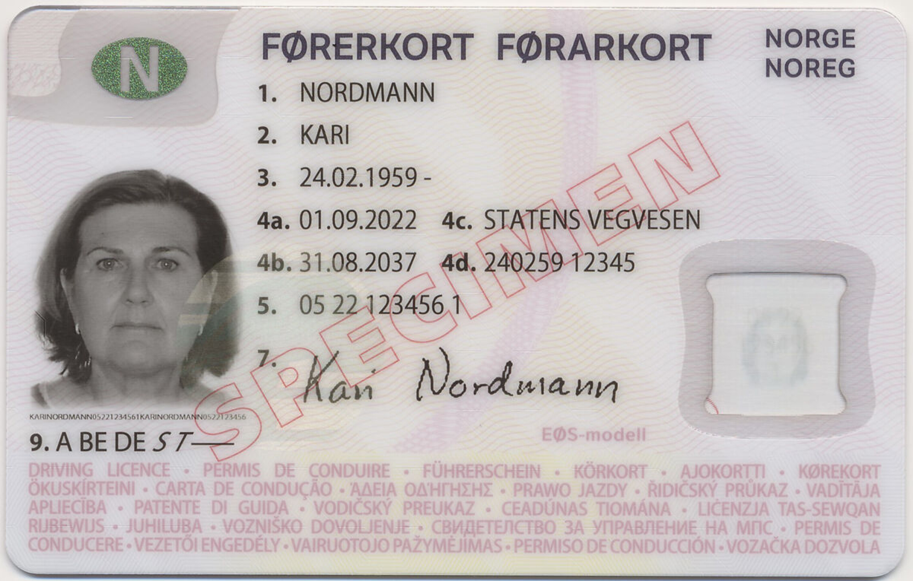Slik ser det nye førerkortet ut på forsiden. Bedre sikkerhet og lettere kontroll er hensikten.