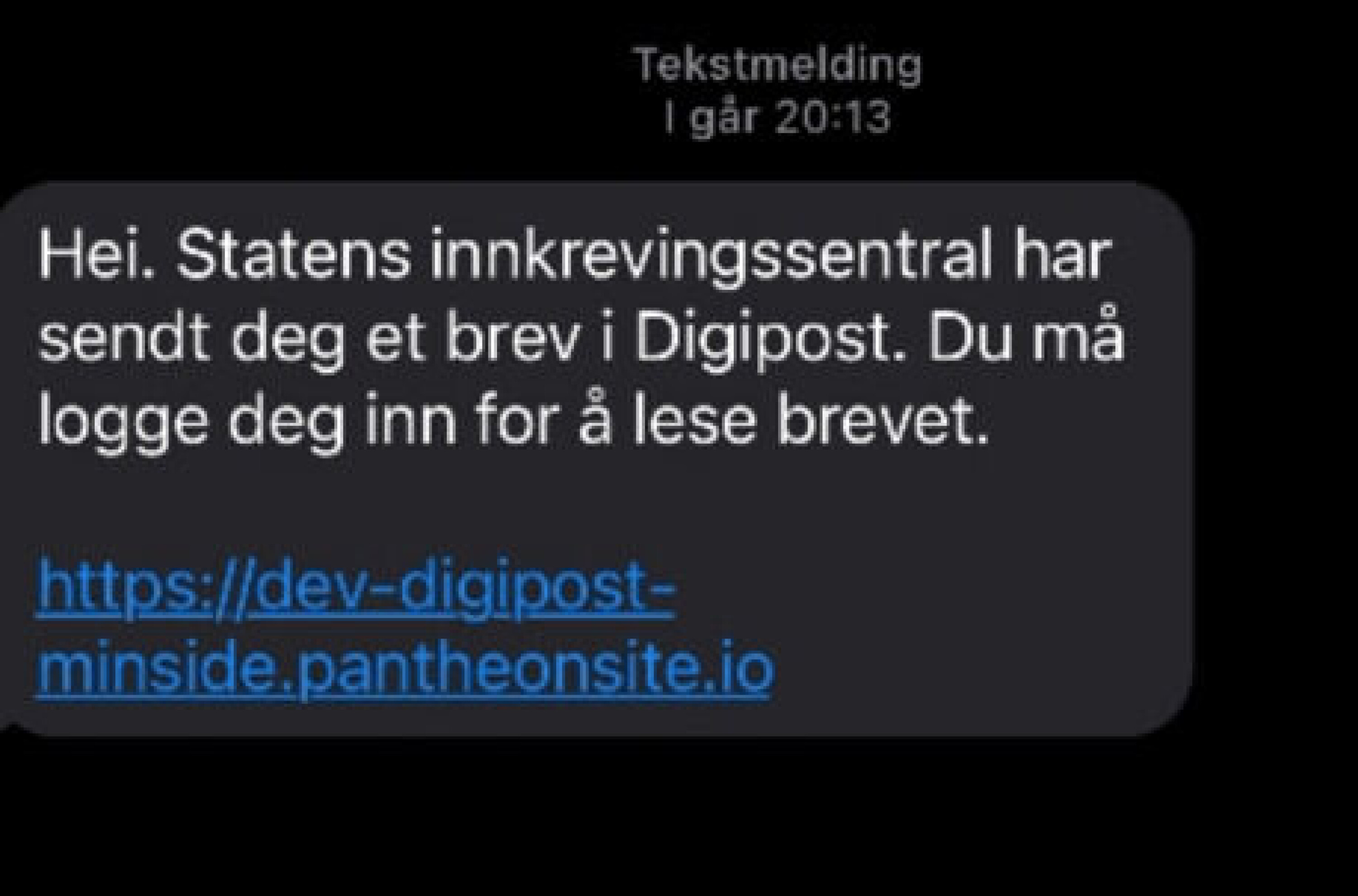 SVINDEL: Slik ser en av svindelmeldingene ut.