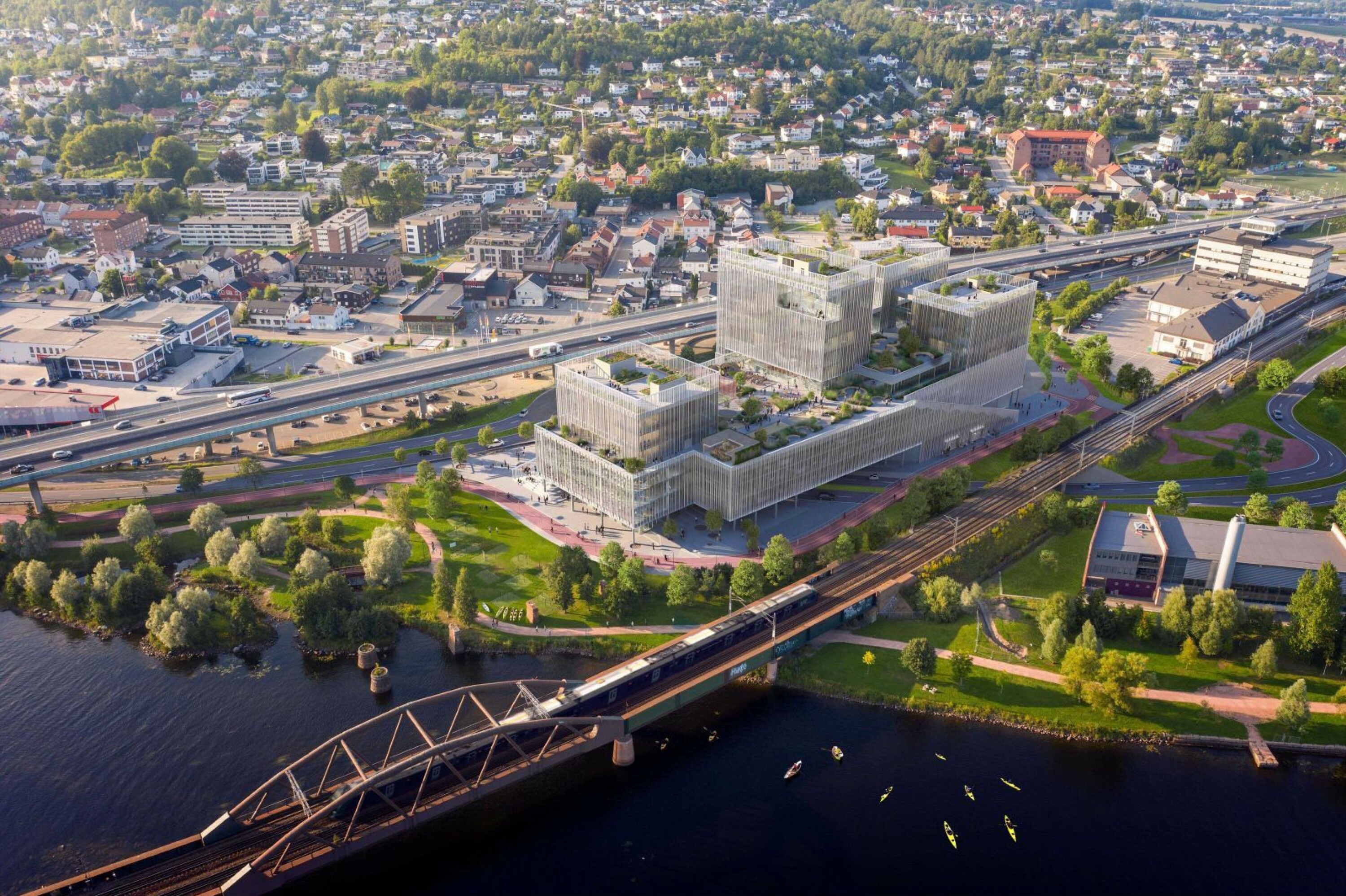 SKISSE: Slik kan det nye kontor-komplekset på den gamle Monter-tomta bli, omtrent med samme høyde som «Brunosten». SKISSE: Slik kan det nye kontor-komplekset på den gamle Monter-tomta bli, omtrent med samme høyde som «Brunosten».