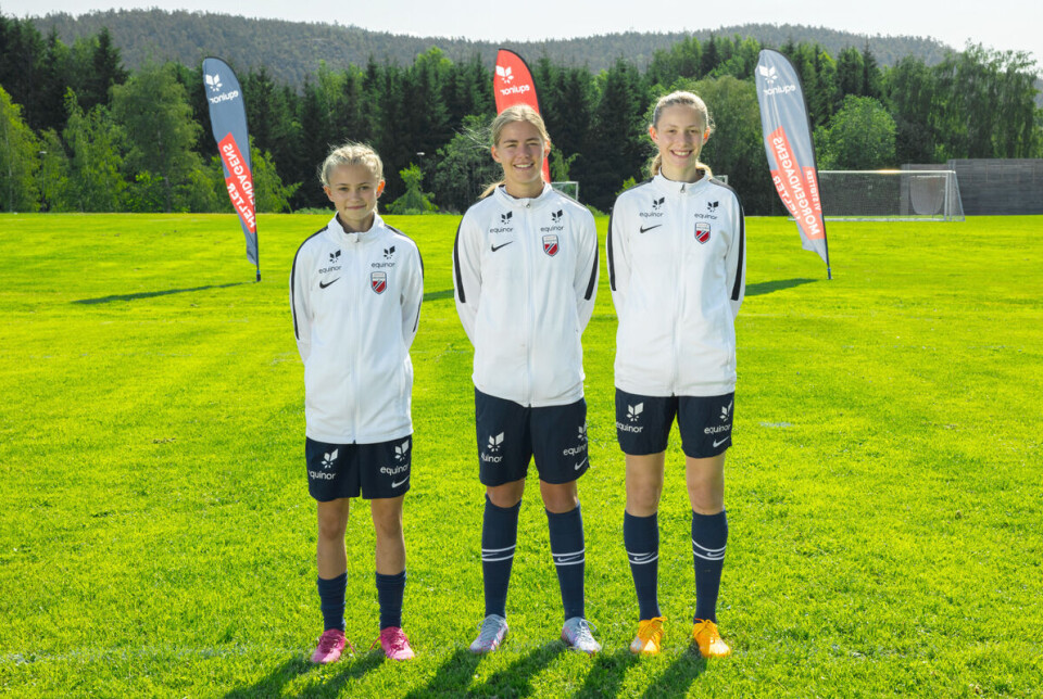 Drammen/Eiker-trioen, Elida, Erla og Elisa er denne uken på Equinor Talentleir i Porsgrunn og kjemper om en mulig plass på landslaget. F.v: Elida Holvik Kolbjørnsen (15), Erla Braathen (14) og Elisa Berisha (14).