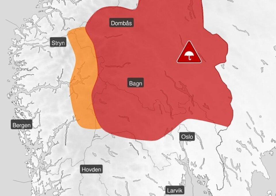 OPPDATERT: Slik ser nå farevarselet ut, som gjelder til og med onsdag morgen.
