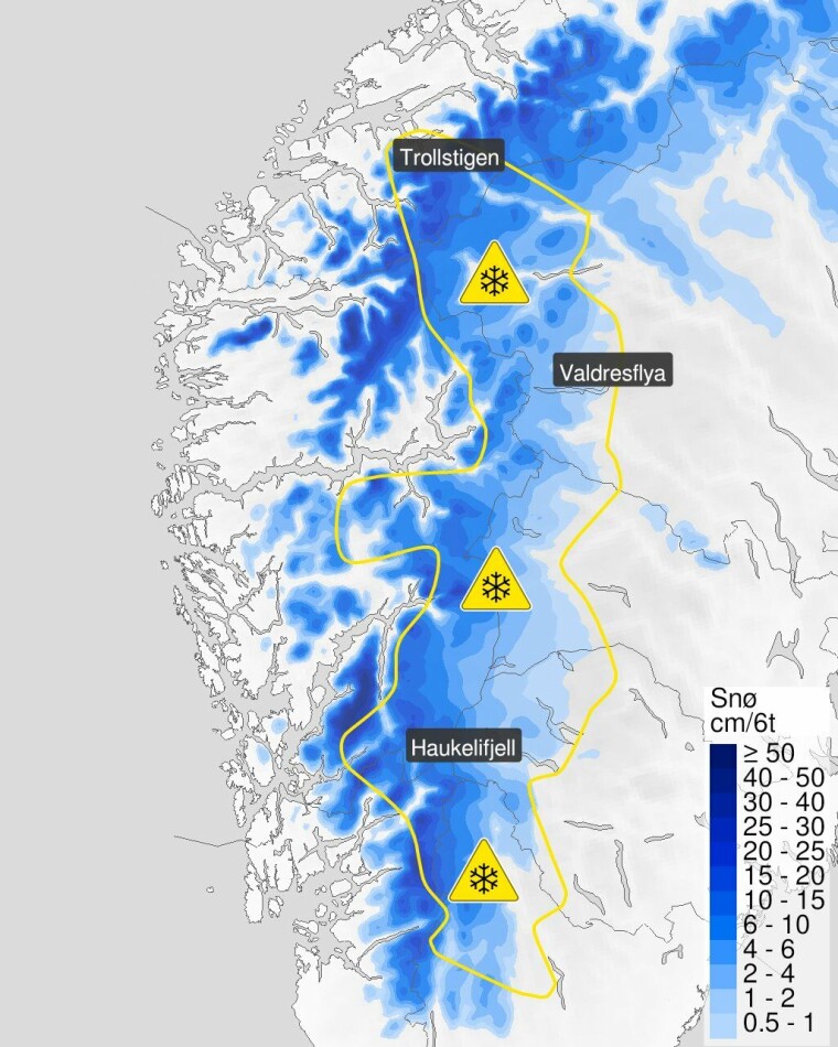 Farevarsel: Snø og snøfokk