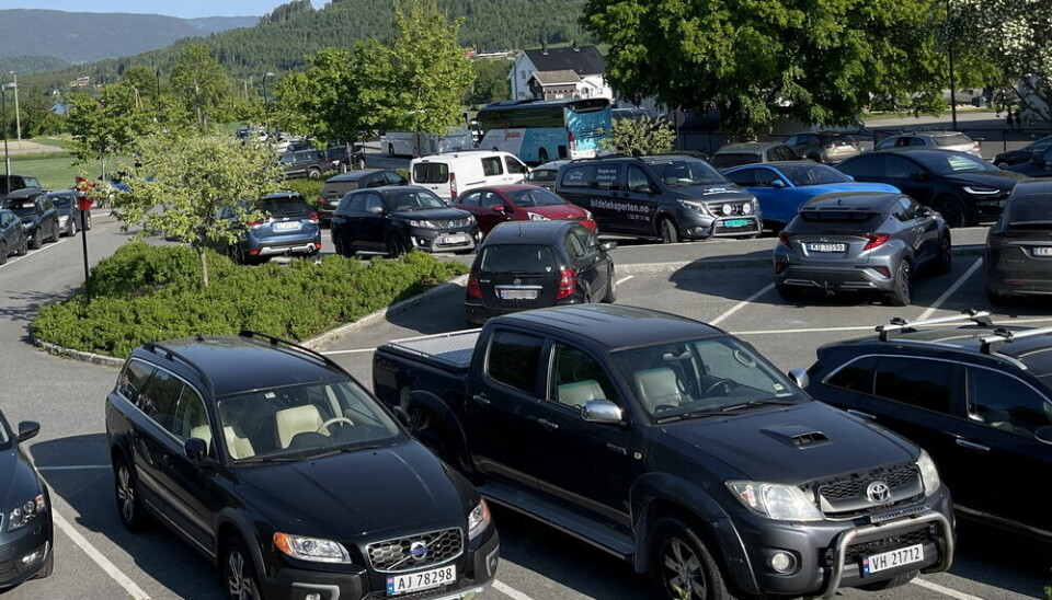 Hele sommeren gjennom har den sorte Mercedesen stått urørt og opptatt to parkeringsplasser på Darbu stasjon. Du ser den midt i bildet.